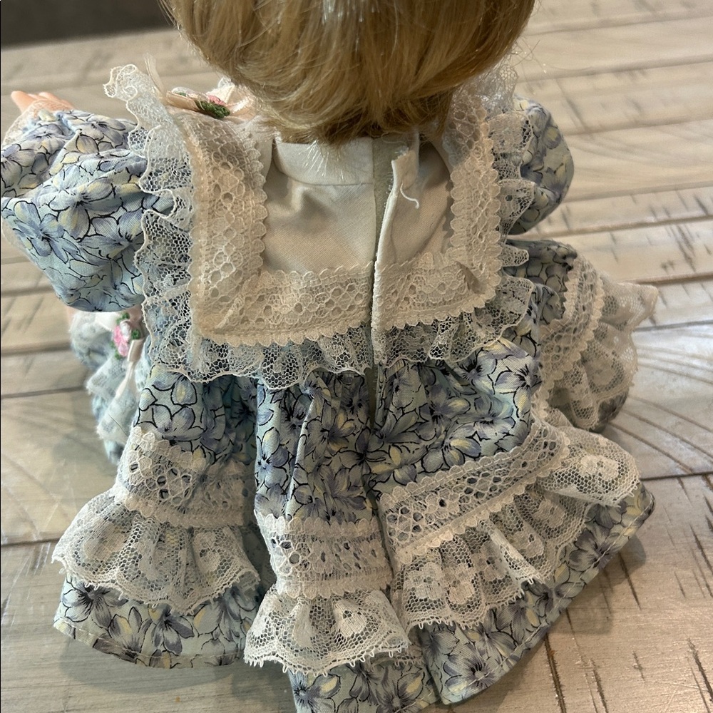 Collectible Porcelain Blonde Doll with Music Box  Lace Trimmed Dress & Bloomers - Picture 13 of 13